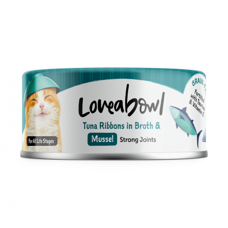 Loveabowl Grain Free Tuna Ribbons in Broth With Mussel Cat Canned Food 70g Carton (7 Cans)