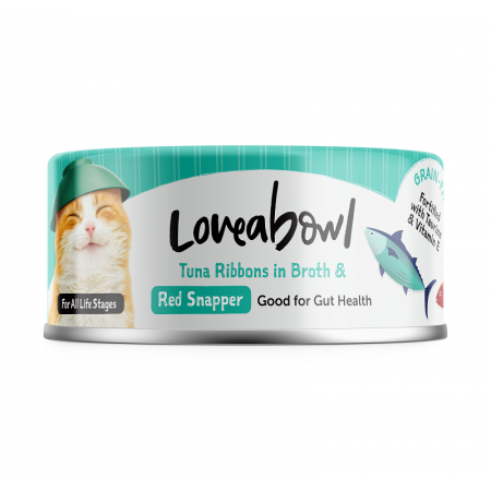 Loveabowl Grain Free Tuna Ribbons in Broth With Red Snapper Cat Canned Food 70g Carton (7 Cans)
