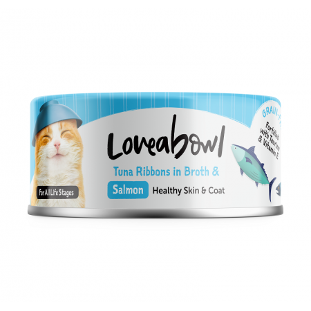 Loveabowl Grain Free Tuna Ribbons in Broth With Salmon Cat Canned Food 70g Carton (7 Cans)
