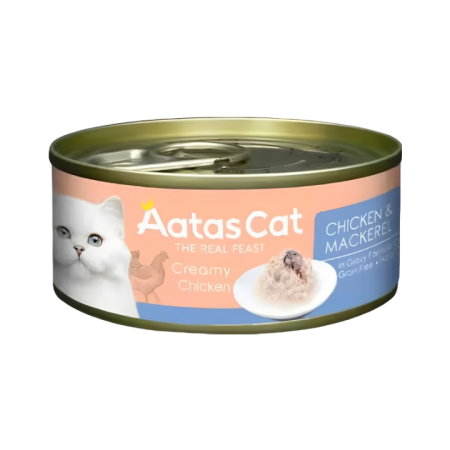 Aatas Cat Creamy Chicken & Mackerel Canned Food 80g Carton (24 Cans)