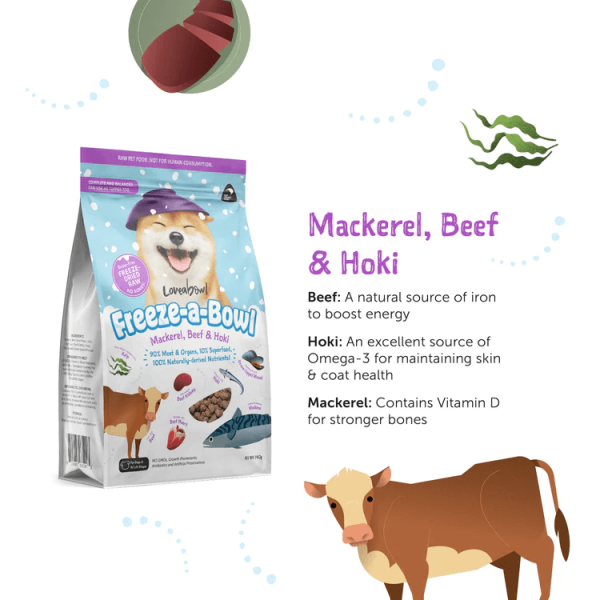 Loveabowl Dog Food Freeze-A-Bowl Mackerel Beef & Hoki 140g