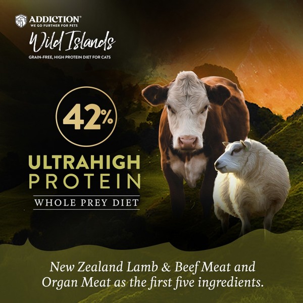 Addiction Cat Food Wild Islands Highland Meats Lamb & Beef High Protein Recipe 10lbs