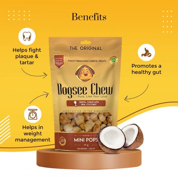 Dogsee Dog Treat Minipops Chew Coconut 70g (2 Packs)