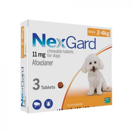 Nexgard Afoxolaner Chewable Tablets for Small Dogs 2-4kg 3tablets
