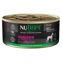 Nutripe Pure Grain Free Venison & Green Tripe Dog Wet Food 95g Carton (6 Cans)