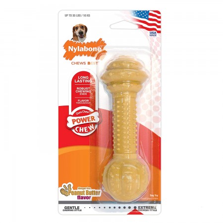 Nylabone Dura Chew Barbell Peanut Butter Medium Dog Toy