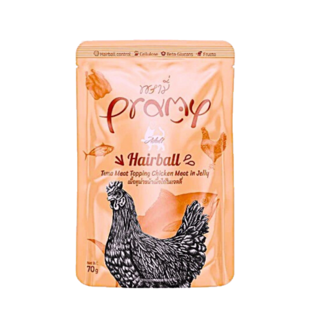Pramy Cat Jelly Pouch Hairball Support Tuna w/Chicken 70g