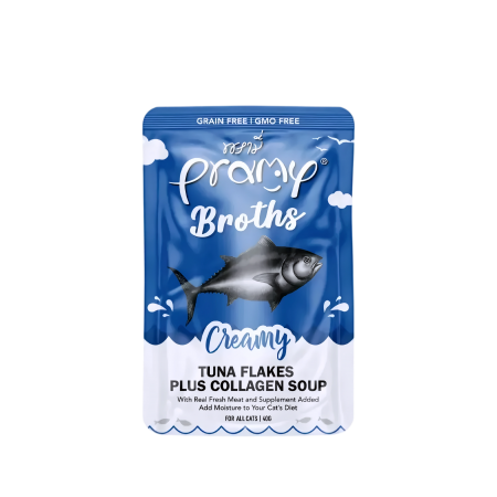 Pramy Cat Pouch in Broth Creamy Tuna Flakes Plus Collagen 40g