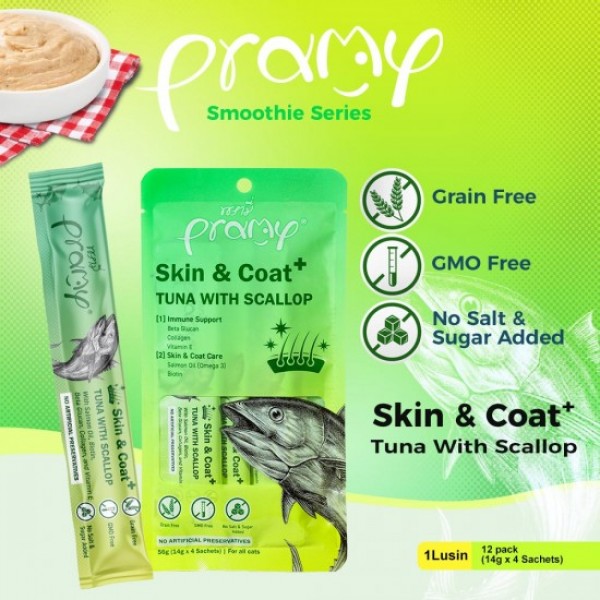 Pramy Cat Smoothie Skin & Coat Tuna w/Scallop (14gx4) x3