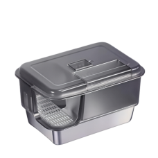 Rubeku Cat Litter Pan Easy-Clean Stainless Steel Box Black