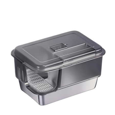 Rubeku Cat Litter Pan Easy-Clean Stainless Steel Box Black
