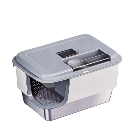 Rubeku Cat Litter Pan Easy-Clean Stainless Steel Box Grey