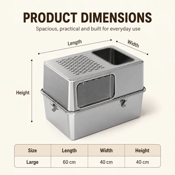 Rubeku Cat Litter Box Stainless Steel Hooded