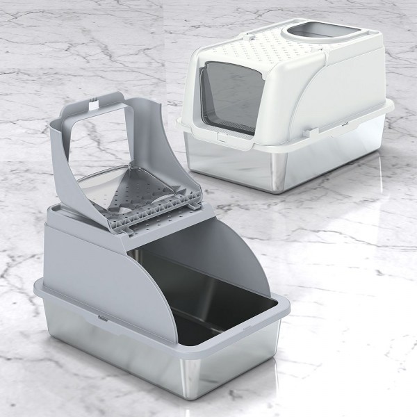 Rubeku Cat Litter Box Hooded Stainless Steel Grey