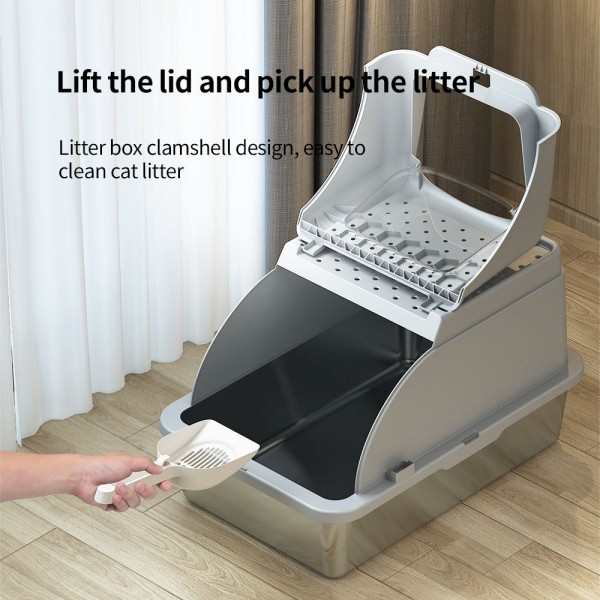 Rubeku Cat Litter Box Hooded Stainless Steel Grey