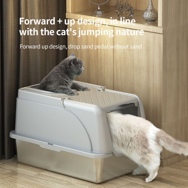 Rubeku Cat Litter Box Hooded Stainless Steel Grey