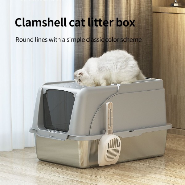 Rubeku Cat Litter Box Hooded Stainless Steel Grey