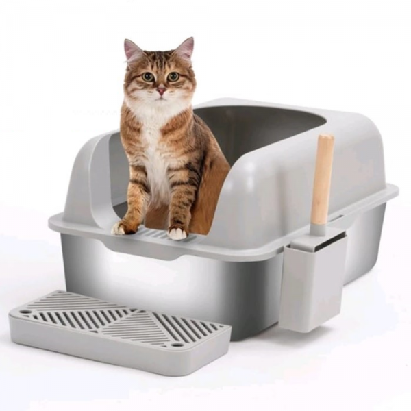 Rubeku Cat Litter Box w/Front Entry Stainless (Stairway+Scoop)