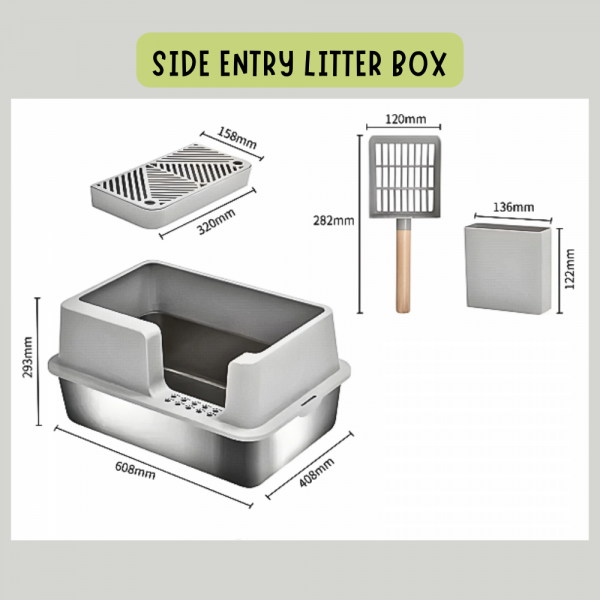 Rubeku Litter Box w/Side Entry Stainless (Stairway+Scoop)
