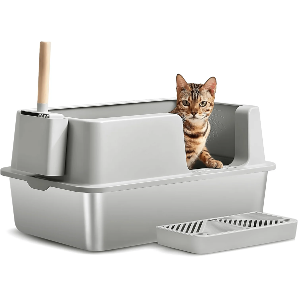Rubeku Litter Box w/Side Entry Stainless (Stairway+Scoop)