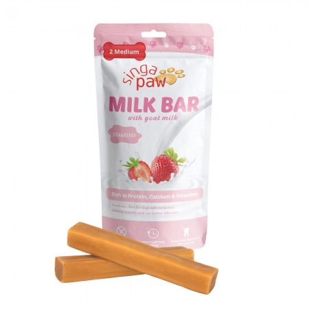 Singapaw Dog Treats Milk Bar Chew w/Goat Milk (Strawberry) Medium 140g (2 packs)