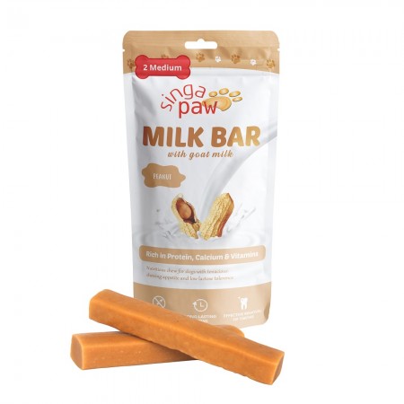 Singapaw Dog Treats Milk Bar With Goat Milk (Peanut) Medium 2pcs (140g x 2 Packs)