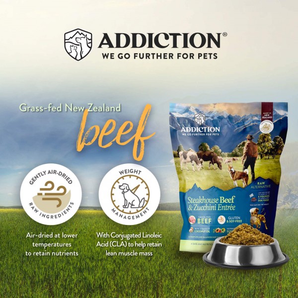 Addiction Dog Food Air-Dried Steakhouse Beef & Zucchini Entrée Grain Free 2lbs