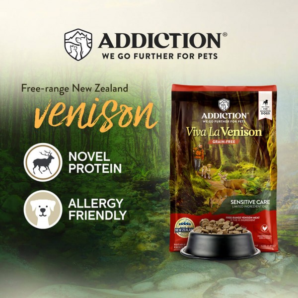 Addiction Dog Food Grain Free Viva La Venison for Sensitive Care 33lbs