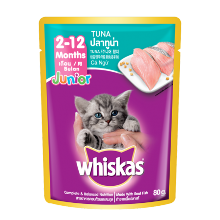 Whiskas Pouch Junior Tuna 80g Pack (28 Pouches)