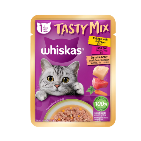 Whiskas Tasty Mix Chicken & Tuna with Carrot in Gravy 70g (28 packs)