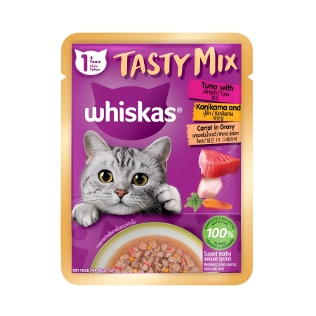 Whiskas Tasty Mix Tuna & Kanikama with Carrot in Gravy 70g (28 packs)