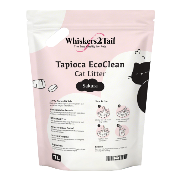 Whiskers2Tail Tapioca EcoClean Cat Litter 5kg/7L Sakura (4 packs)