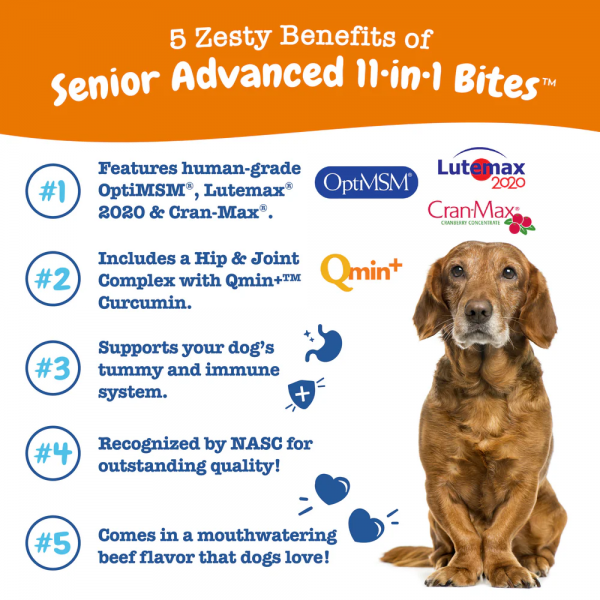 Zesty Paws Dog Senior Advanced 11-in-1 Multifunctional Bites Beef 90 Soft Chews