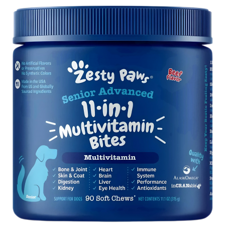 Zesty Paws Dog Senior Advanced 11-in-1 Multifunctional Bites Beef 90 Soft Chews