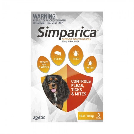 Zoetis Simparica Anti Fleas & Ticks Chews For Small Dogs (5.1 - 10kg) 3ct
