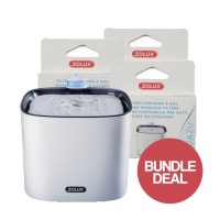 Zolux Iguazu Silent Water Fountain Bundle: Fountain and 3 Replacement Filters